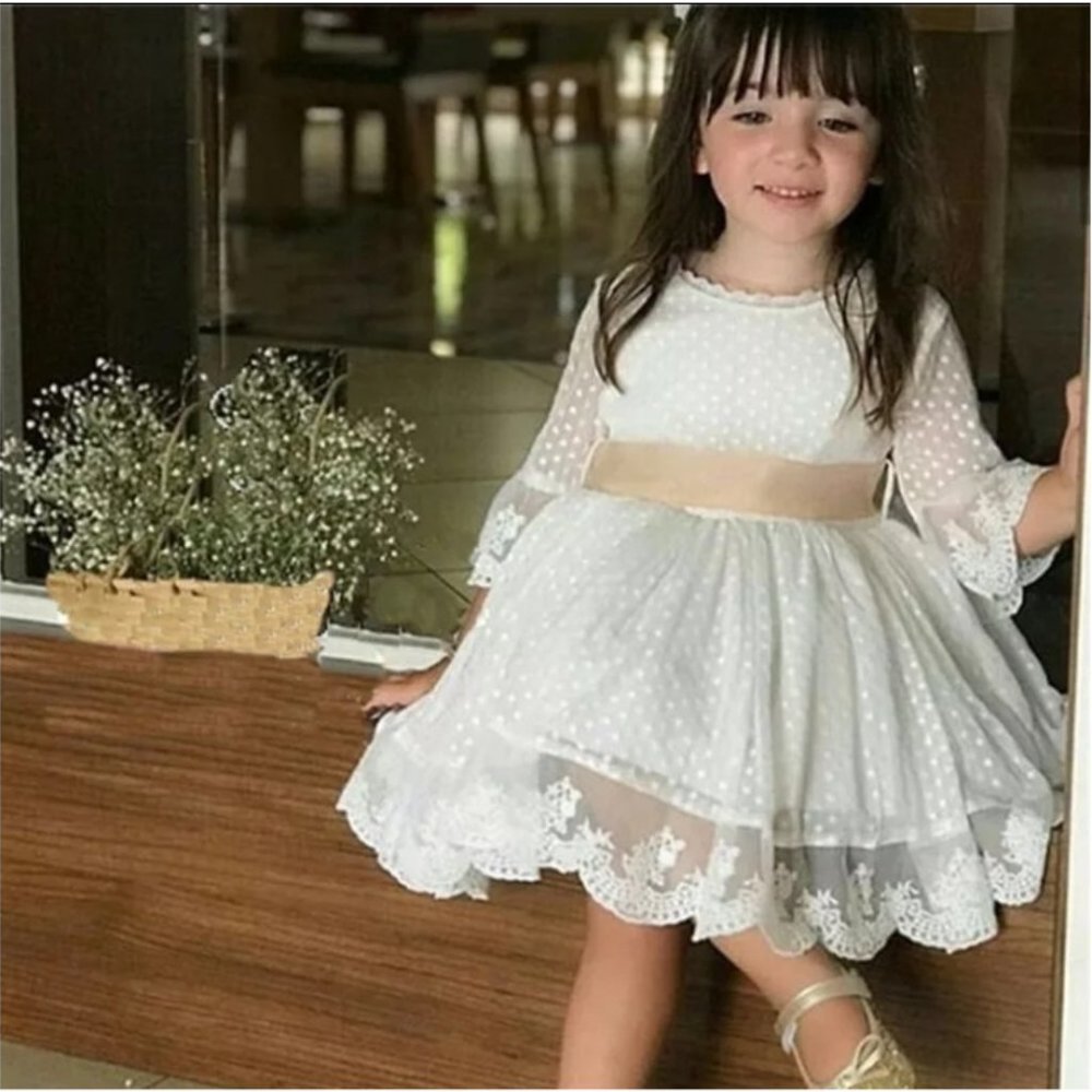 White Lace Boho Long Sleeve Floral Spring Easter Dress Outfit Clothes Baptism